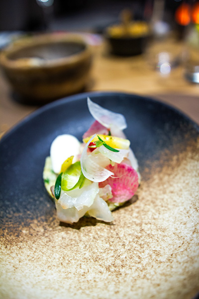 gemarineerde-zeeduivel-met-quinoa-met-radijzen,-bieten-en-een-sorbet-van-bergamot